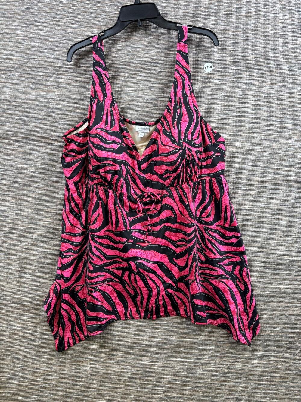 Avenue Tankini Swimsuit Top Womens Size 32 Pink Zebra Print Padded Bra